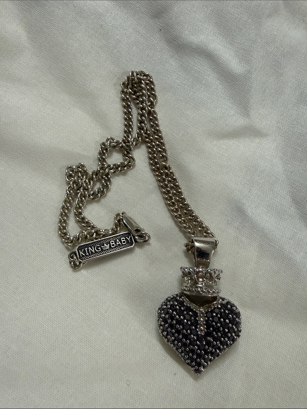 King Baby Studio Black Crystal Heart Pendant Necklace 925 Silver